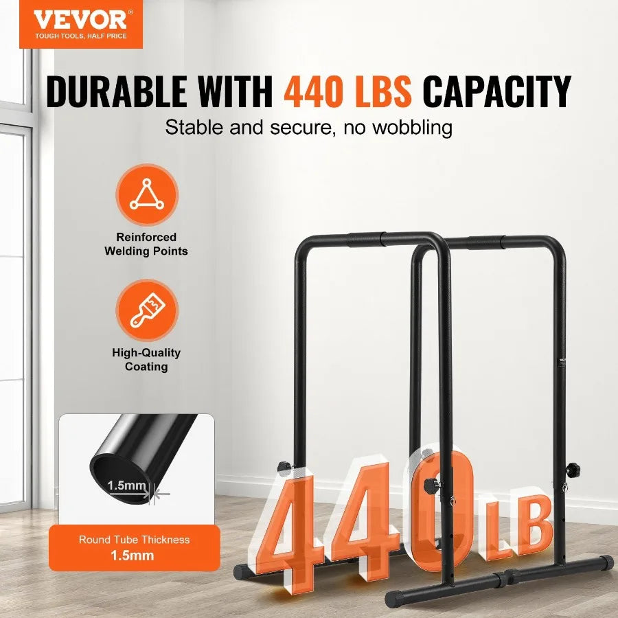 Dip Bars 440 lbs Capacity Heave Duty Dip Stand Station with Adjustable Height Fitness Workout Dip Bar Station Stabilizer Paral