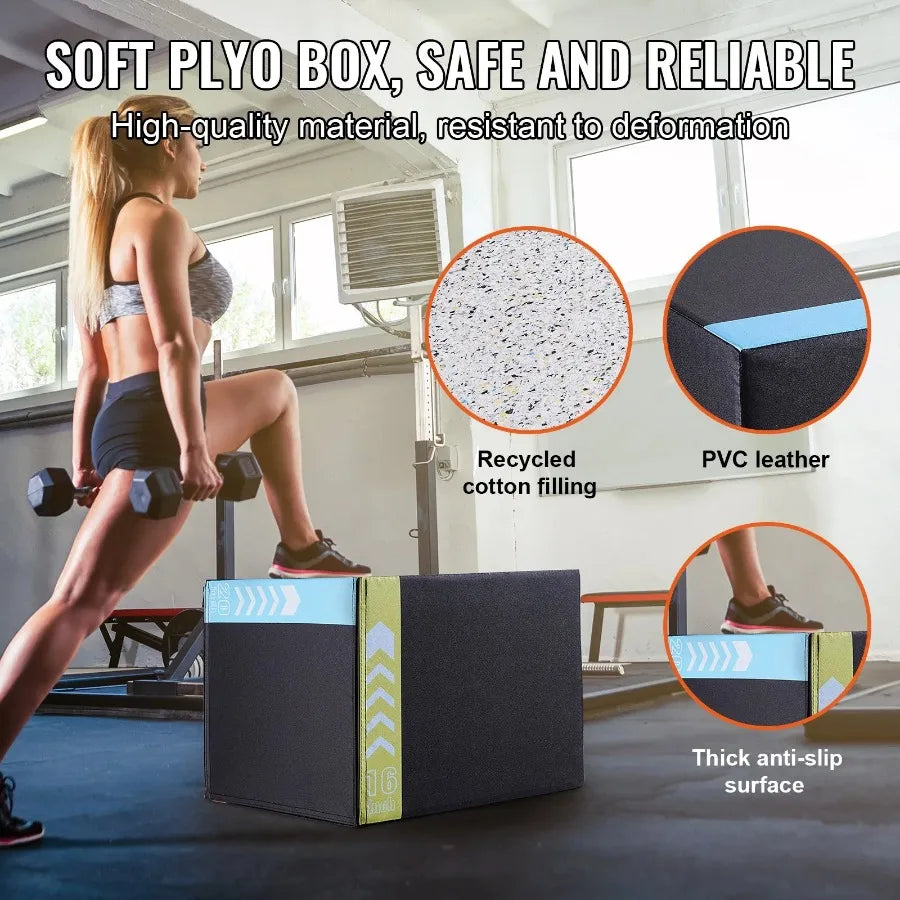 3 in 1 Plyometric Jump Box 20 18 16 Inch Cn Plyo Box Platform and Jumping Agility Box Anti-Slip Fitness Exercise Step Up Box f