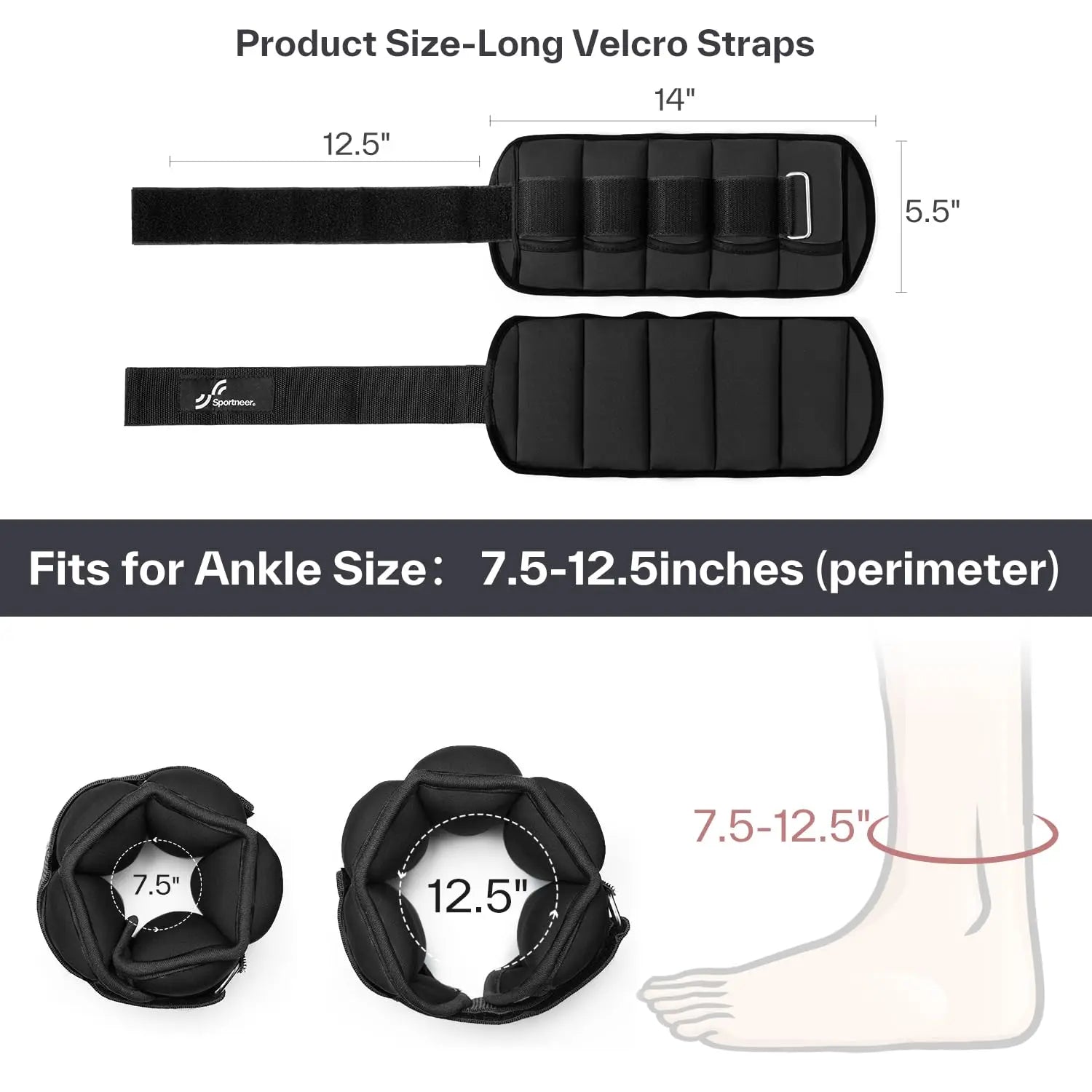 Sportneer Adjustable Ankle Weights 1Pair 10lb Leg Weight Straps for Women Men Weighted Ankle Weights Set for Gym Fitness Workout
