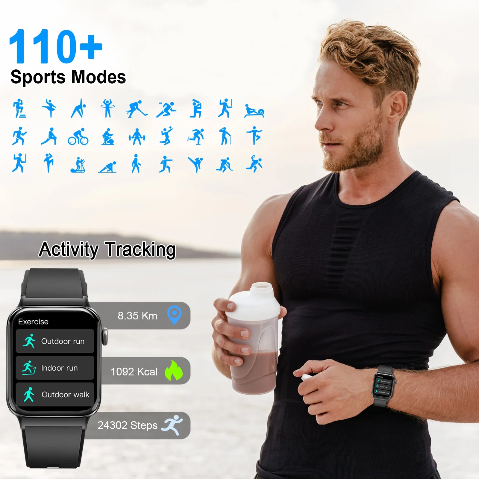 Jxrev 1.85" Ultra Thin Smartwatch (Answer/Make Call), IP68 Waterproof Fitness Tracker, 100+Sport Modes, Heart Rate/Sleep Monito.