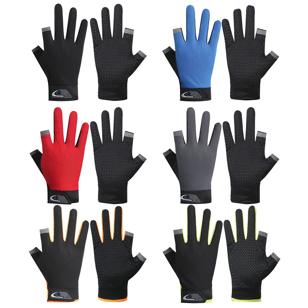 1 Pair Protective Fishing Gloves 2 Cut Fingers Fingerless Glove Men Women Anti-slip Fishing Wear Pesca Fitness Cycling Glove