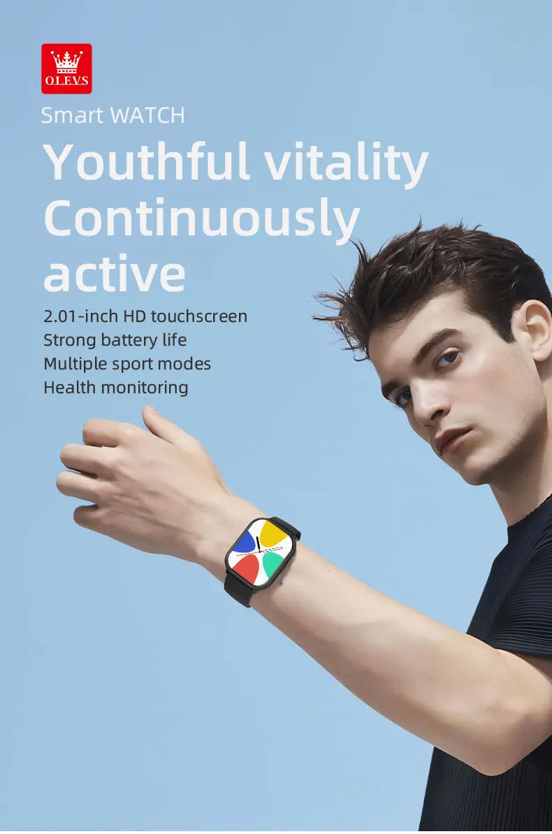OLEVS 8206 Smart Watch Original Brand 2.01 Inch Full Touch Screen Sports Fitness Bluetooth  Smartwatch Compatible Android iOS