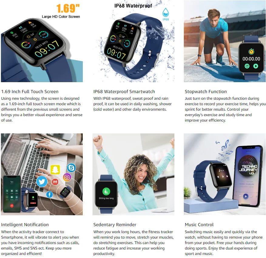 Jxrev Smart Watch, Fitness Tracker Watch for Men Women, 1.69'' Touch Smartwatch Fitness Watch with Ultra Thin Watch.