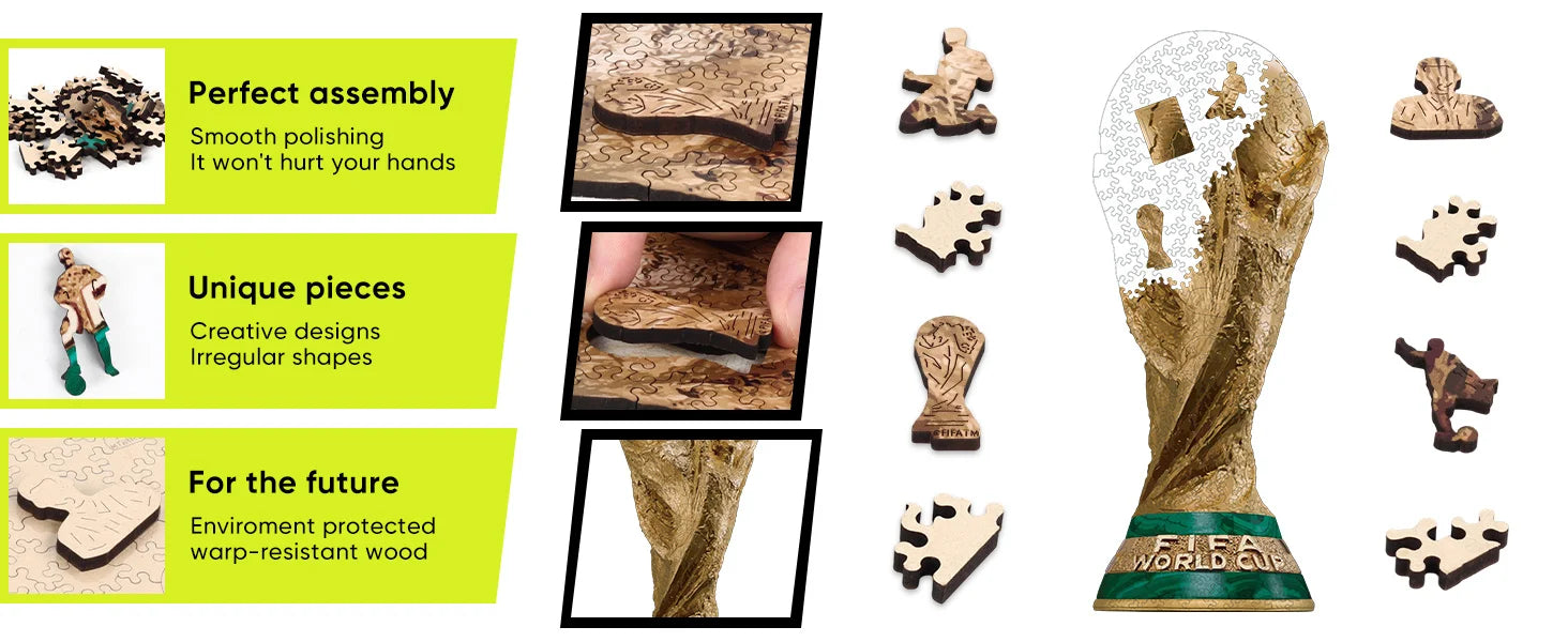 Golden Football Cup Wooden Jigsaw Puzzle 2026 FIFA World Cup Souvenir High Quality Puzzle Game Gift for Soccer Fans Adults Kids