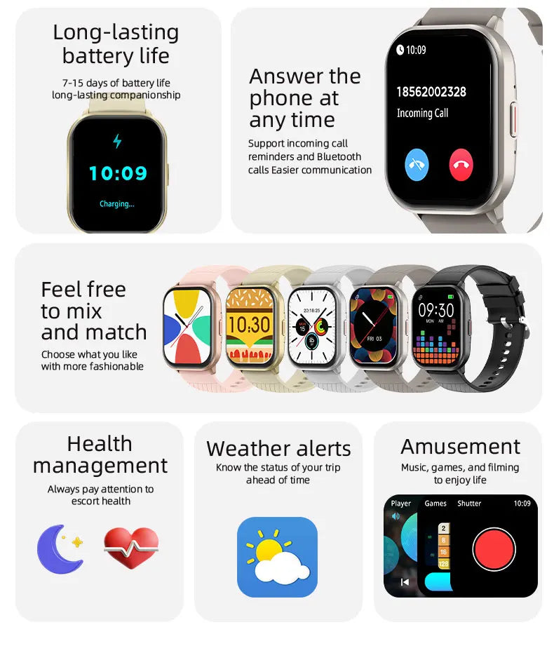 OLEVS 8206 Smart Watch Original Brand 2.01 Inch Full Touch Screen Sports Fitness Bluetooth  Smartwatch Compatible Android iOS