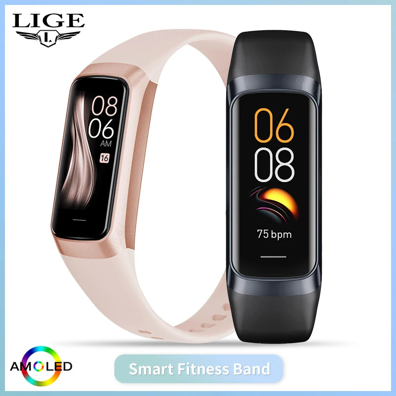 LIGE Amoled Smart Watch Men 2025 Smart Band Women Heart Rate Blood Smartwartch Waterproof Smart Bracelet Sport Fitness Tracker