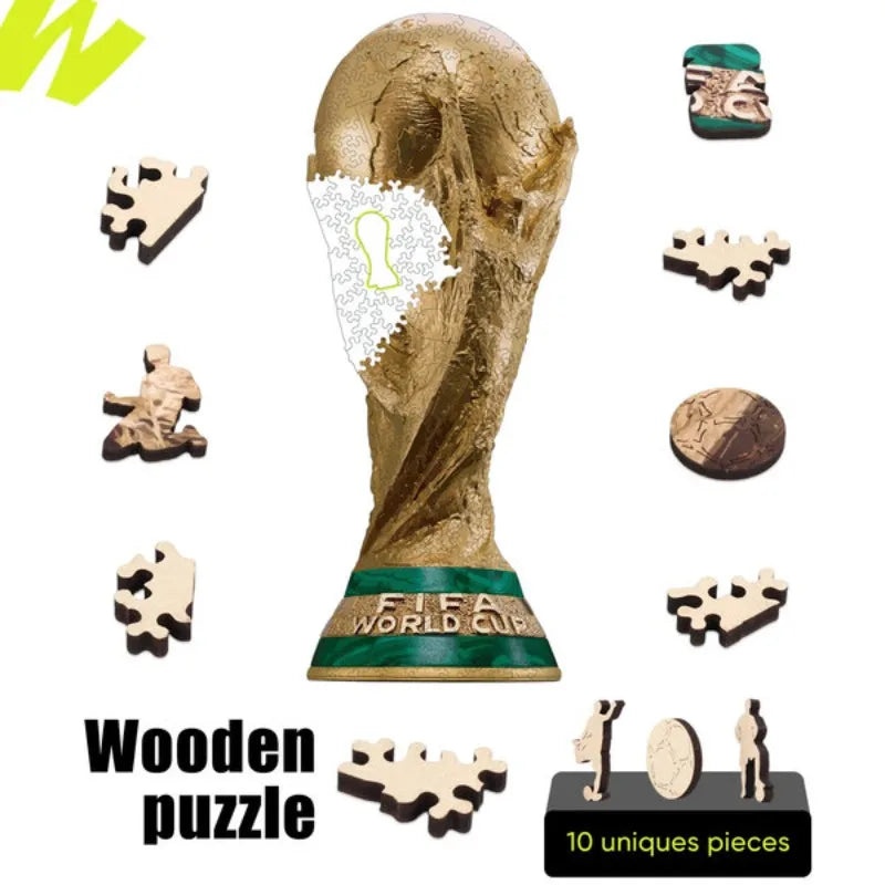 Golden Football Cup Wooden Jigsaw Puzzle 2026 FIFA World Cup Souvenir High Quality Puzzle Game Gift for Soccer Fans Adults Kids