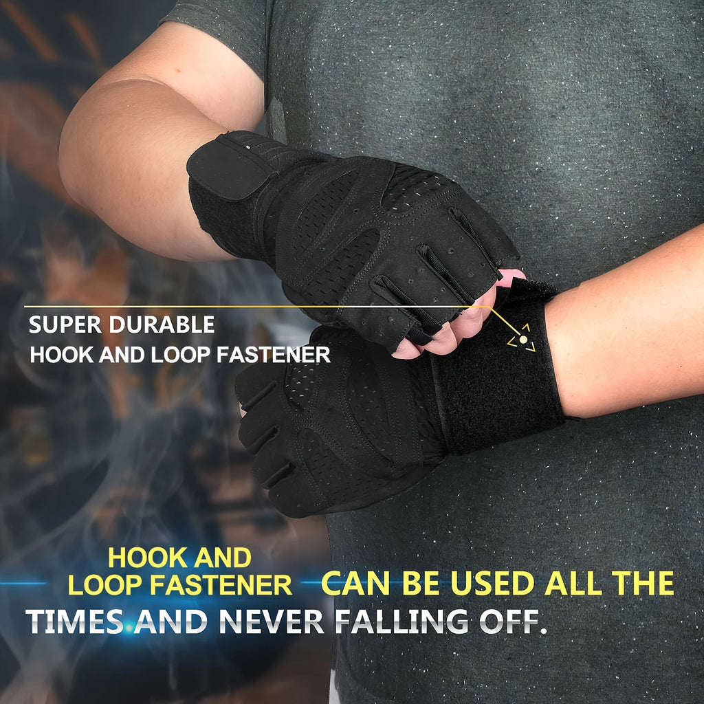 Fitness Weight Lifting Gloves with Wrist Support Breathable Anti-Slip Grip Adjustable Hook Loop Closure Durable Neoprene