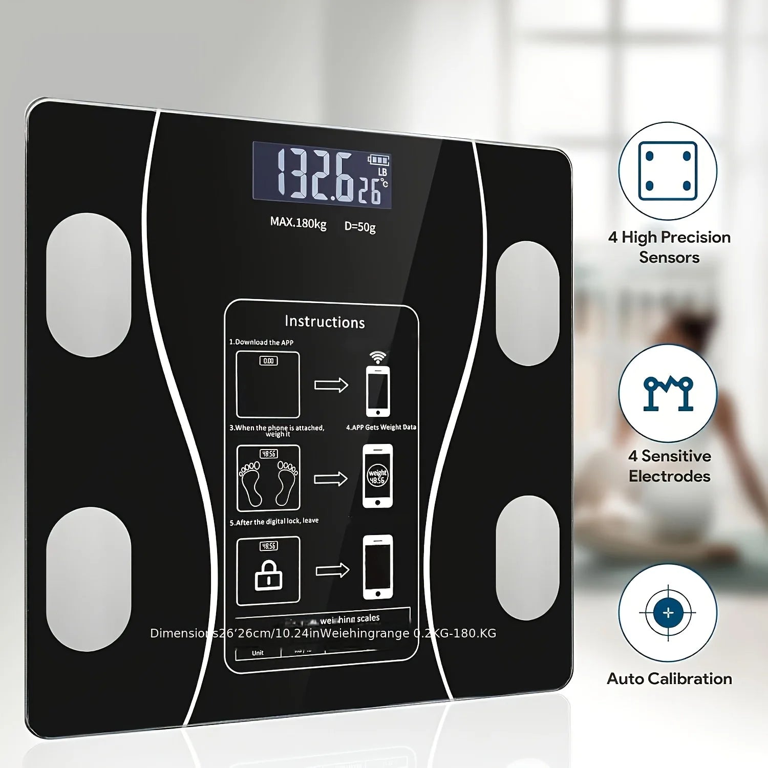 Intelligent Digital Body Scale With Backlit LED Display Screen,Weighing Up To 400 Pounds,Ideal for Weight Management & Fitness