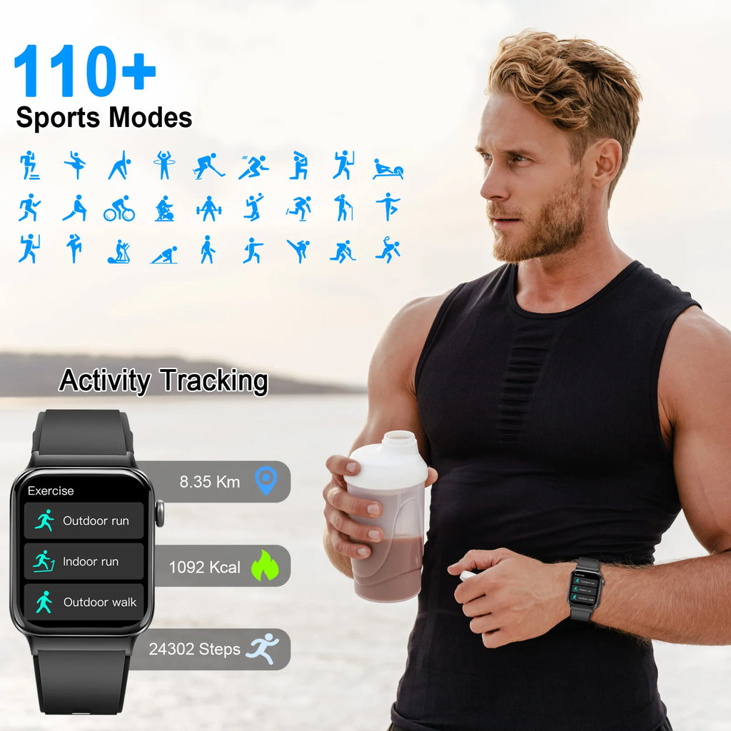 Jxrev 1.85" Ultra Thin Smartwatch (Answer/Make Call), IP68 Waterproof Fitness Tracker, 100+Sport Modes, Heart Rate/Sleep Monito.