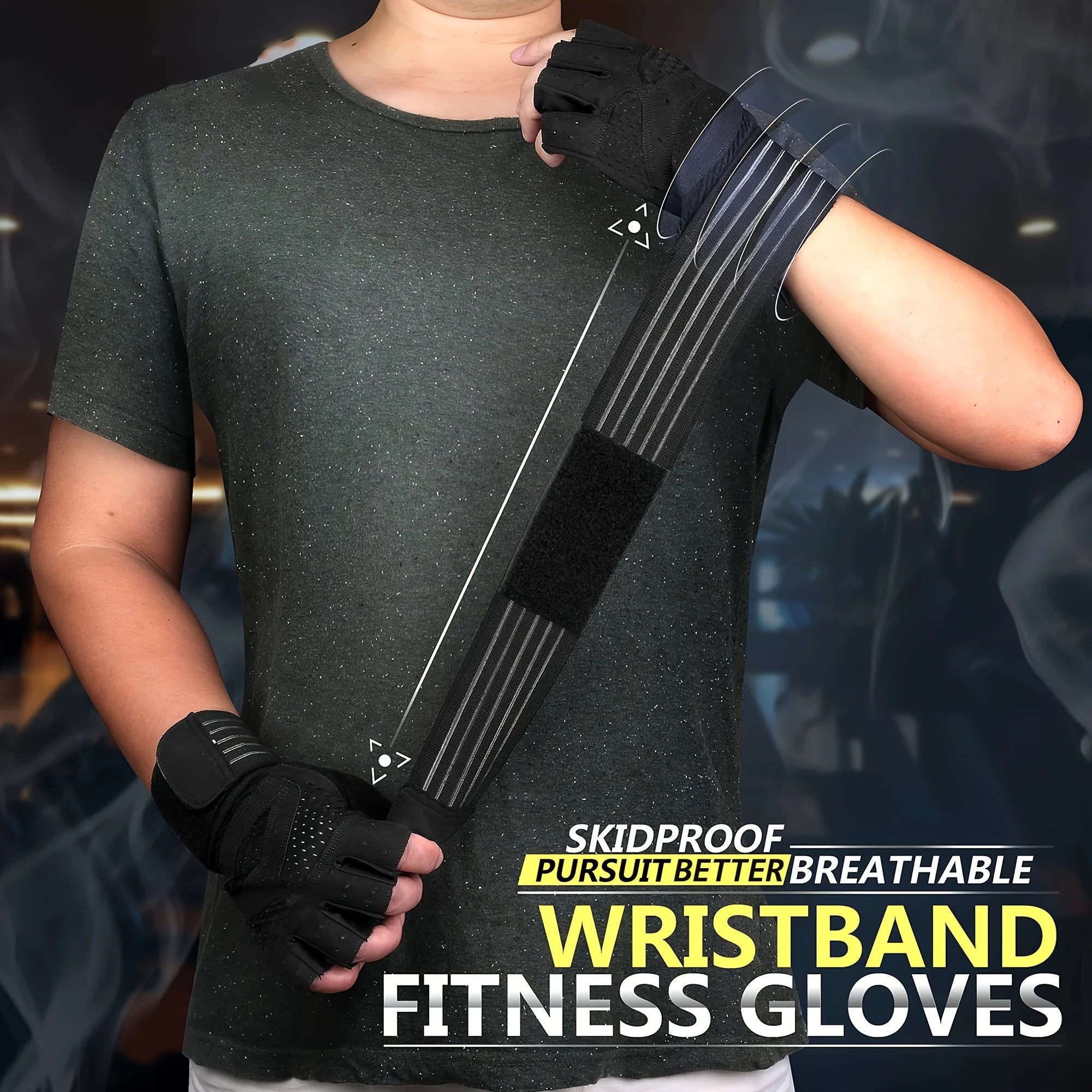 Fitness Weight Lifting Gloves with Wrist Support Breathable Anti-Slip Grip Adjustable Hook Loop Closure Durable Neoprene