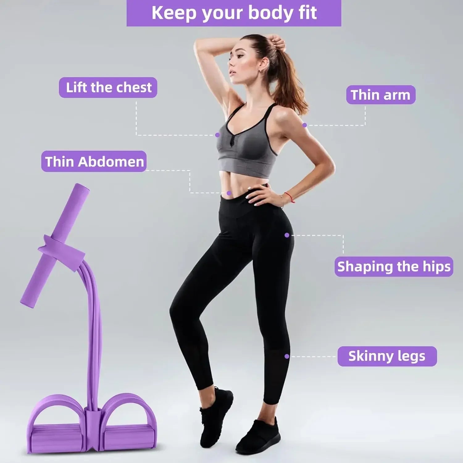 4-Level Resistance Band Tensioner with Non-Slip Handles - Home Fitness Equipment for Abdominal Muscle Training Yoga Abdominal