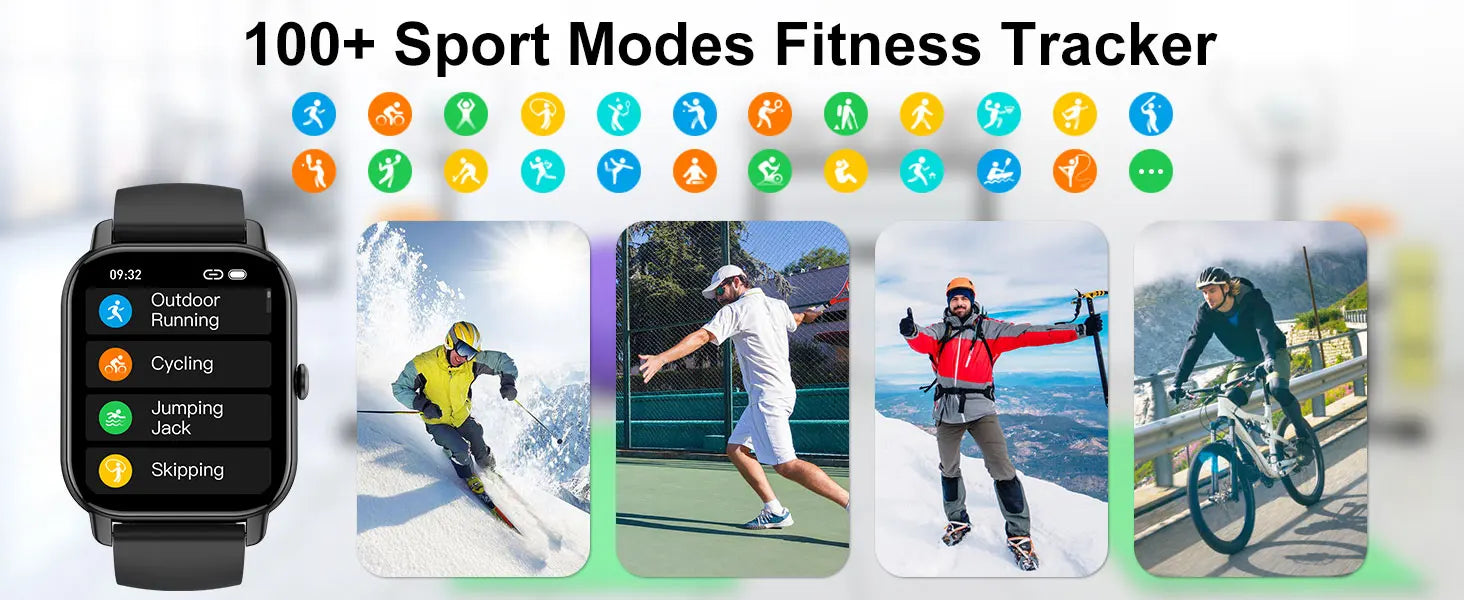 Jxrev Smart Watch, 1.85" Sports Watch for IP68 Waterproof, 110+ Sport Modes, Fitness Activity Tracker, Ultra Thin Watch.