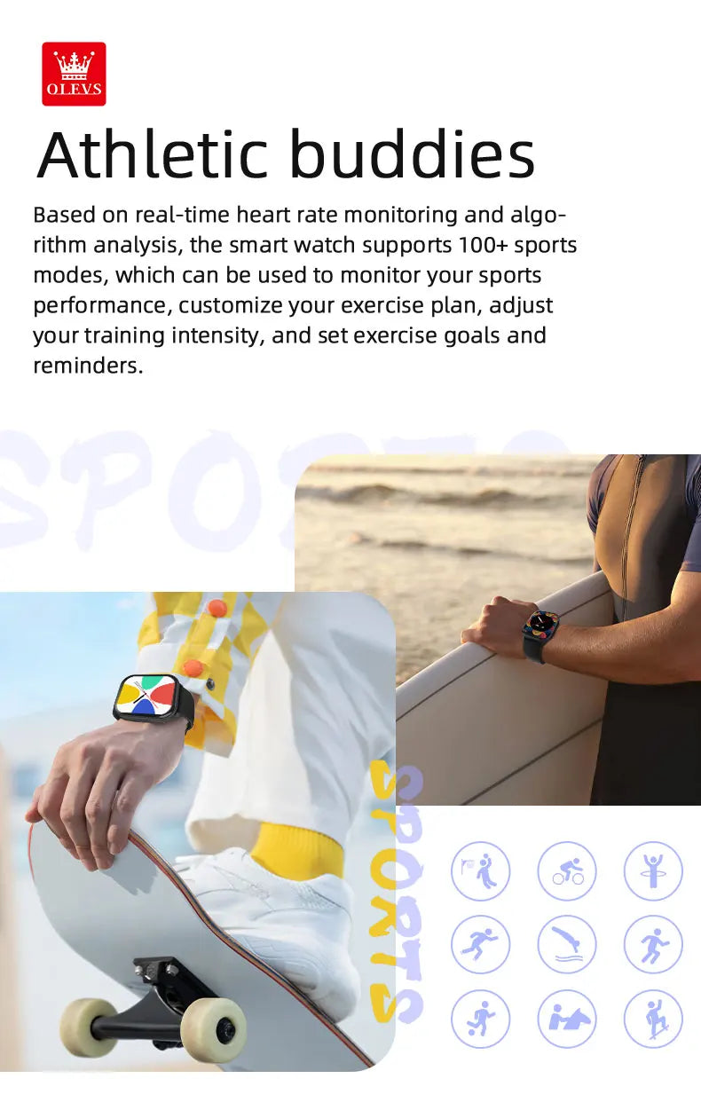 OLEVS 8206 Smart Watch Original Brand 2.01 Inch Full Touch Screen Sports Fitness Bluetooth  Smartwatch Compatible Android iOS