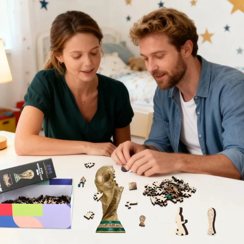 Golden Football Cup Wooden Jigsaw Puzzle 2026 FIFA World Cup Souvenir High Quality Puzzle Game Gift for Soccer Fans Adults Kids