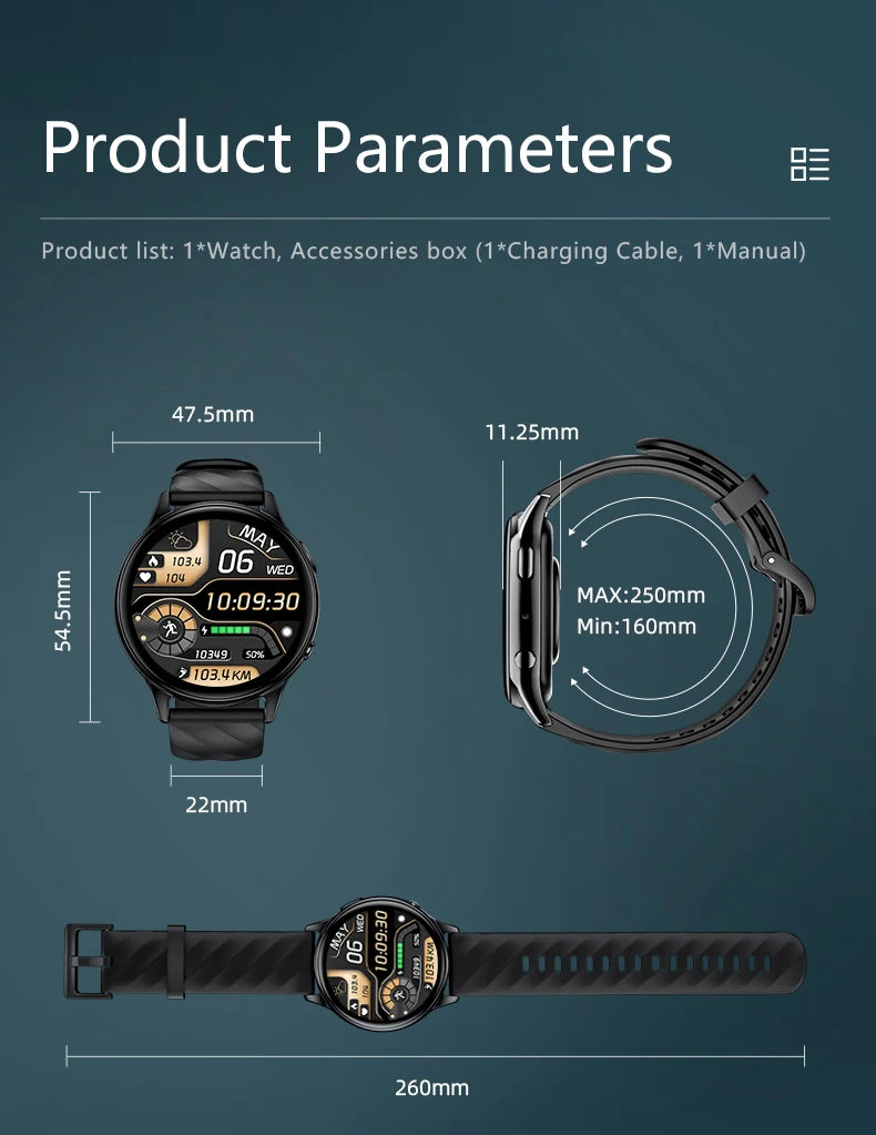 KUMI GW5 Smart Watch 1.39" HD Display Fitness Tracker IP68 Waterproof Heart Rate SpO2 Monitor 100+ Sports Modes